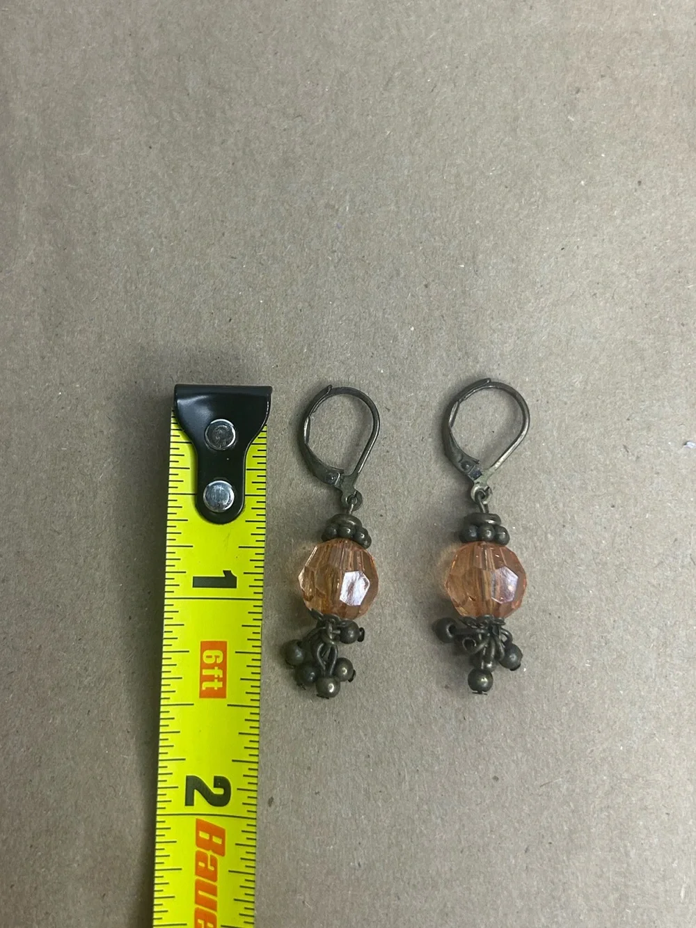 Peach Colored Czech Glass Faceted Beaded Leverback Clasp Earrings